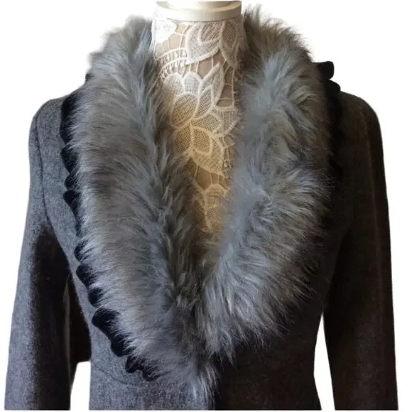 Vintage 2000s Roz & Ali Gray Faux Fur Collar Wool Blazer NWT size small - Picture 3 of 14
